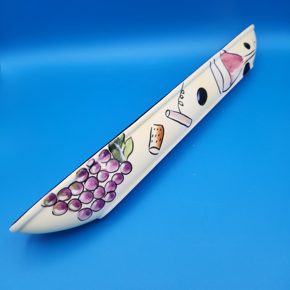 Hand Painted Ceramic Italian Olive Tray Boat Dish Fruit‎ & Cheese Motif - Picture 2 of 5
